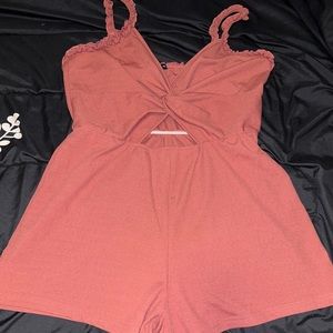 Pink twist front frill trim cami romper